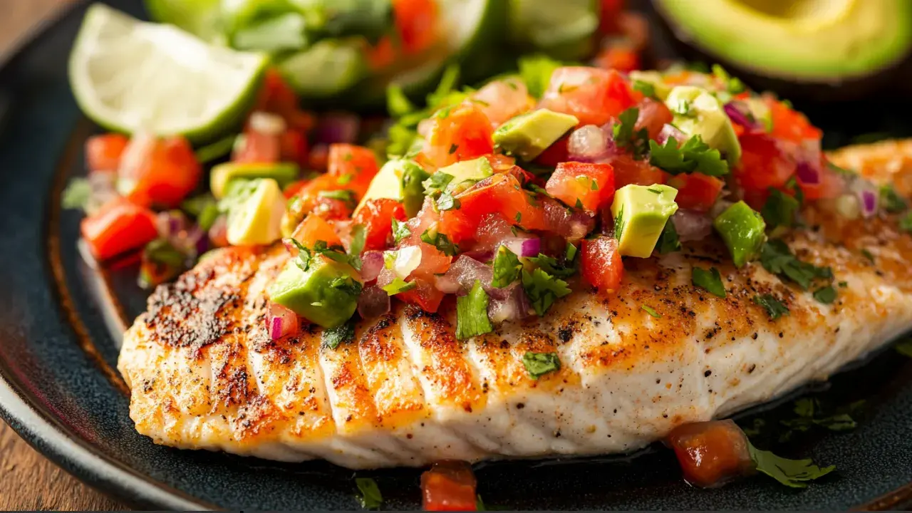 Grilled Fish Fillet with Avocado and Tomato Salsa